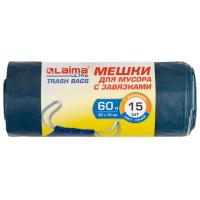 Пакет для мусора 60 л. 15 шт/рул, с завязками 30 мкм, 70х60 см 607696