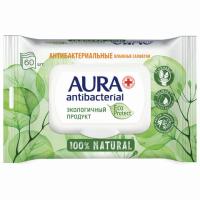 Салфетки влажные антибактериальные 60 шт., AURA Antibacterial 