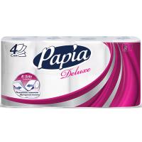 Бумага туалетная бытовая, спайка 8 шт., 4-слойная (8х16 м), PAPIA DELUXE, белая, 5062173